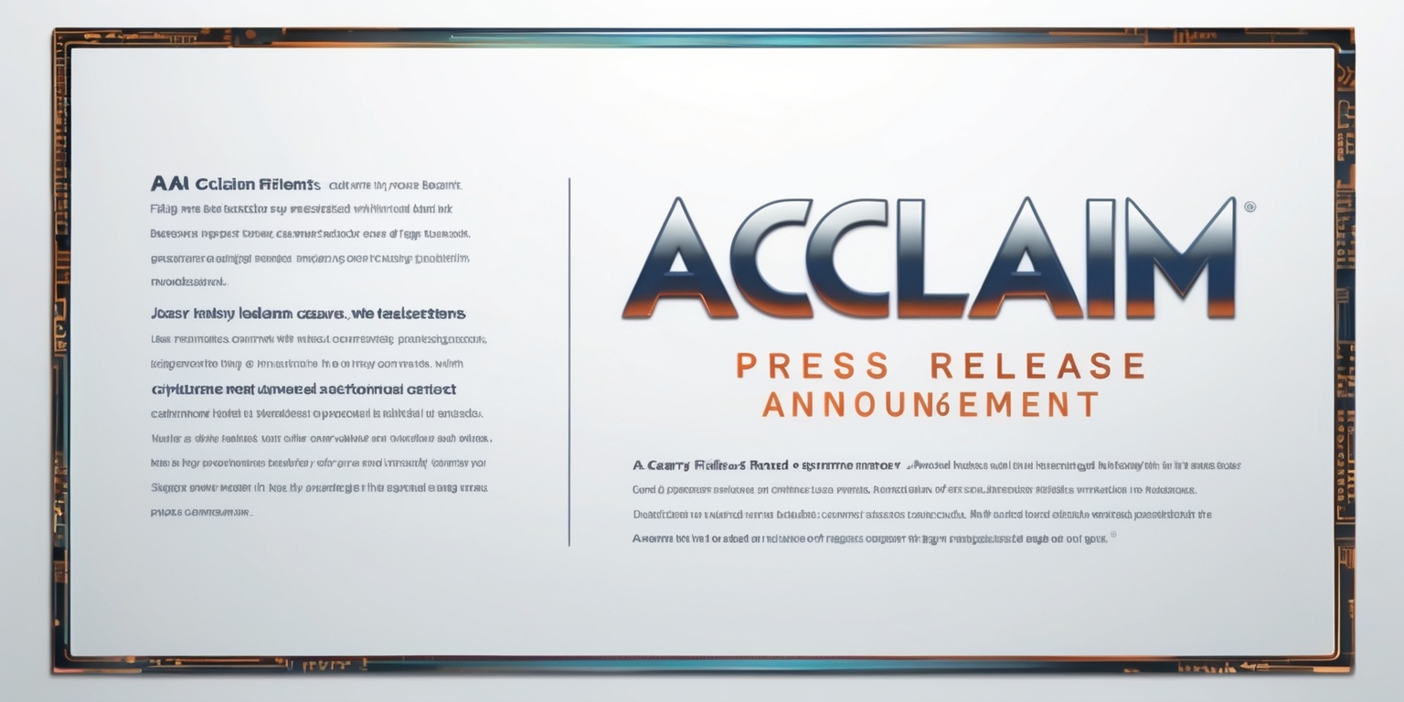 A modern, sleek press release announcement on a crisp, white background, emblazoned with the iconic Acclaim logo in bold, metallic silver letters, reminiscent of its 90s heyday, with a subtle, gradient effect that shifts from a deep blue to a vibrant orange, symbolizing the blending of heritage and innovation. The text is set in a clean, sans-serif font, with headings in a bold, modern sans-serif font, and body text in a clear, readable serif font. The language is formal and professional, yet conversational and approachable, conveying a sense of excitement and optimism. The announcement is framed by a subtle, ornate border, with subtle nods to classic video game elements, such as pixel art motifs and subtle circuit board patterns, evoking a sense of nostalgia and history. The overall aesthetic is one of modernity, innovation, and reverence for the past, capturing the essence of Acclaim's revival as a forward-thinking game publisher with deep roots in gaming history.
