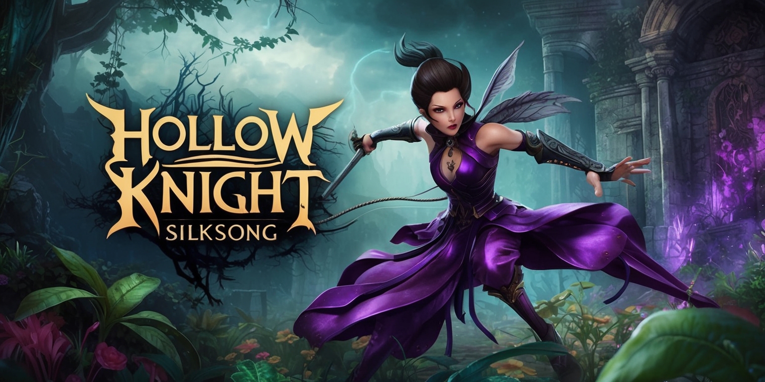 Hollow Knight: Silksong game with a focus on Hornet, the protagonist, in a vibrant, atmospheric environment, surrounded by lush vegetation and ancient, ruined architecture, with a mix of eerie and mystical colors, and a dynamic layout that showcases her agility and combat skills, featuring intricate details on her silk-like attire and distinctive facial features, set against a backdrop of haunting, ethereal lighting, with bold, gothic-inspired typography for the game's title, incorporating subtle, organic textures and patterns, and a sense of ominous, otherworldly energy permeating the scene.