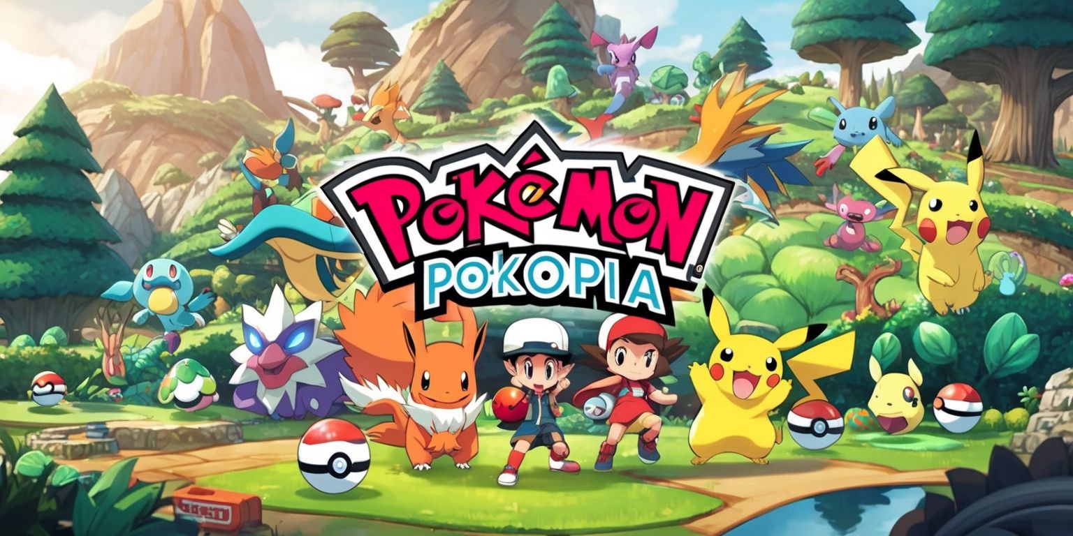 A vibrant and detailed illustration of the Pokémon Pokopia game, featuring a variety of Pokémon characters and lush environments, with a mix of earthy tones and bright colors, set against a backdrop of rolling hills and towering trees, with the Pokémon logo prominently displayed in a bold, red font, and various game elements such as Poké Balls and trainer items scattered throughout the scene, with a sense of depth and dimensionality created through the use of layered textures and atmospheric effects, and a overall sense of excitement and adventure, with the Pokémon characters taking center stage and appearing energetic and dynamic.